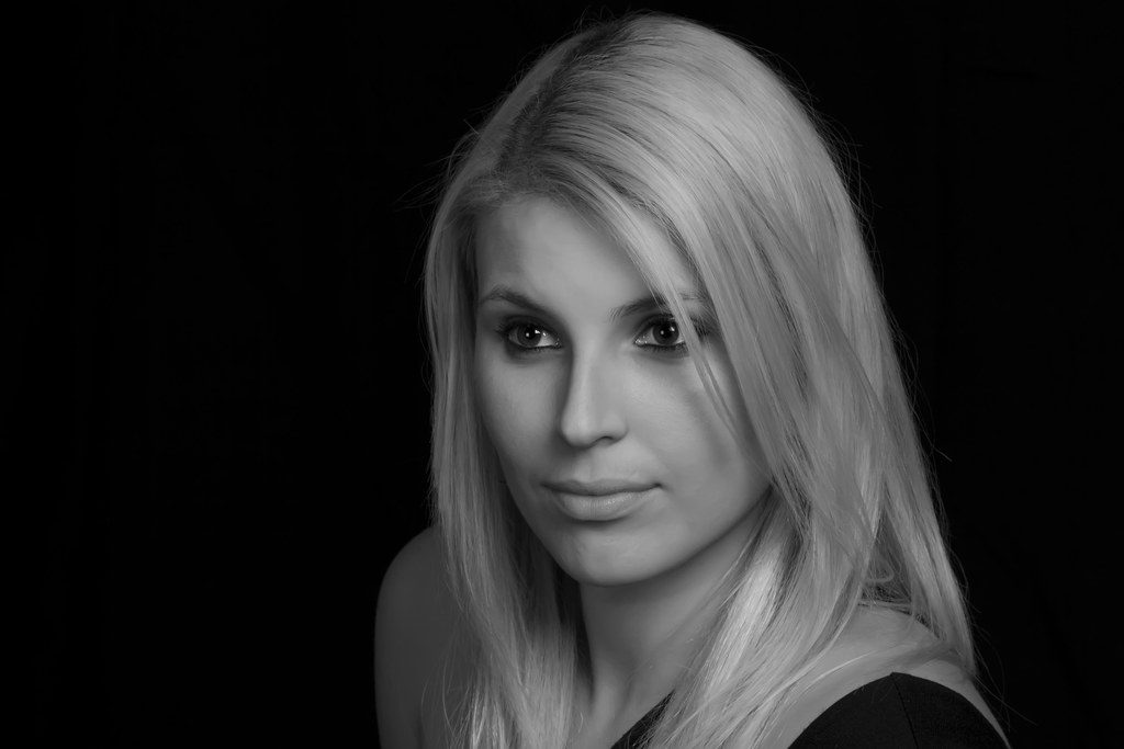 Black and white portrait of a woman.