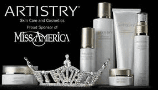 Artistry skincare products with Miss America crown.
