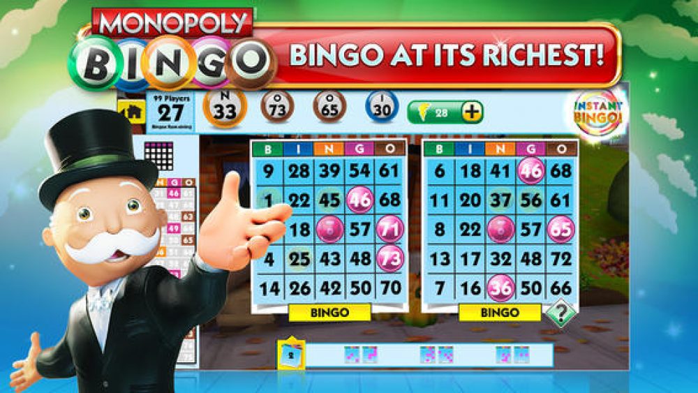 Monopoly Bingo game screen with character.