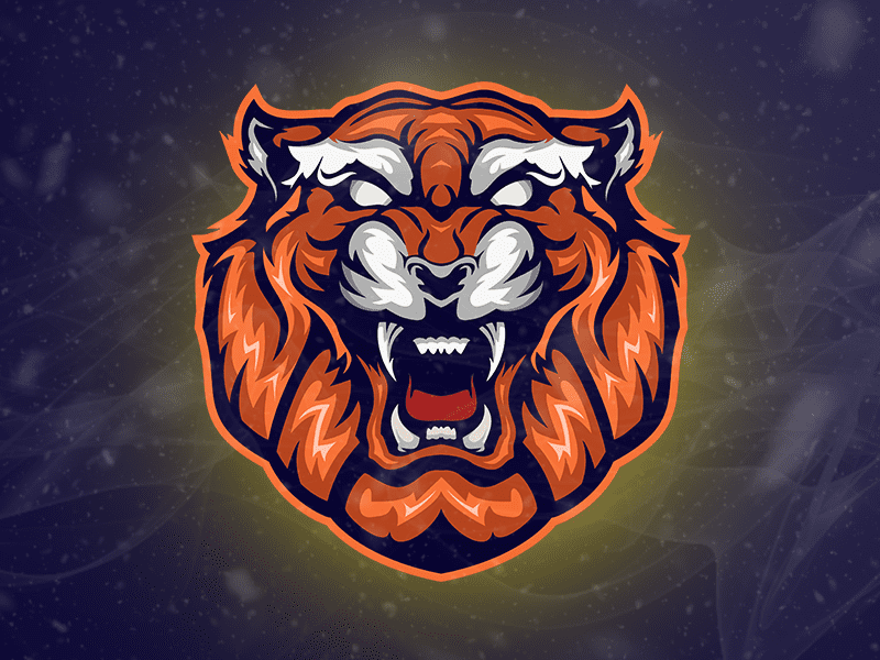 Fierce tiger illustration on dark background.