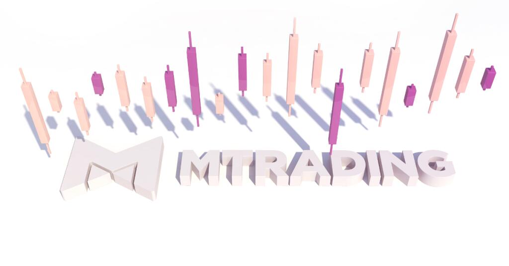 MTRADING logo with candlestick chart design.