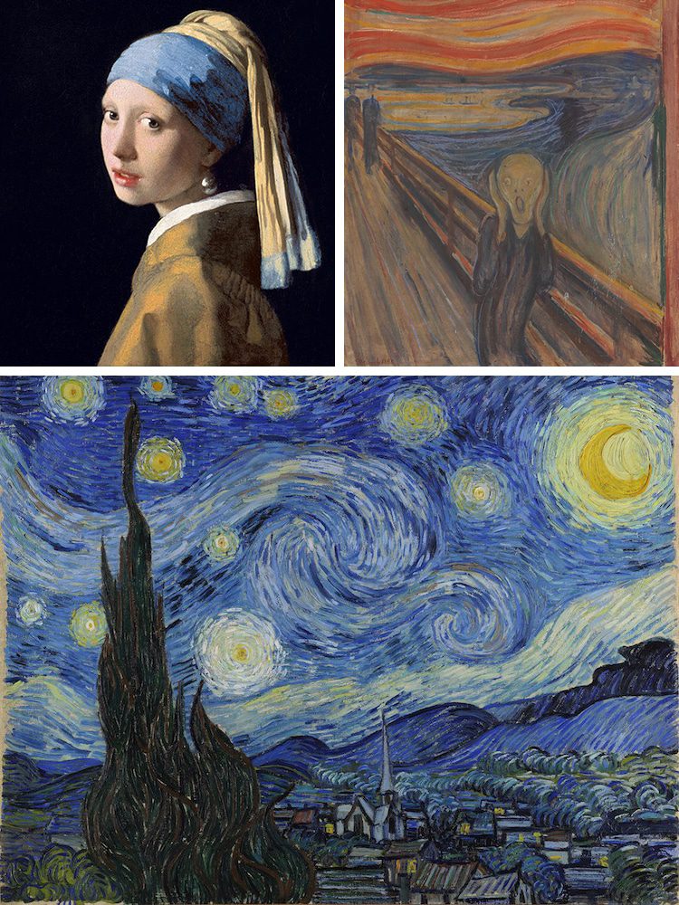 Famous paintings: Girl, Scream, Starry Night.