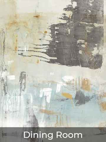 Abstract painting with "Dining Room" text overlay.
