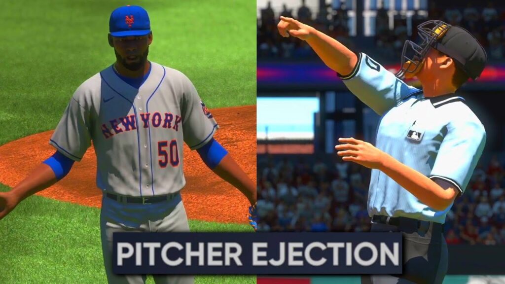 Baseball pitcher ejected by umpire.